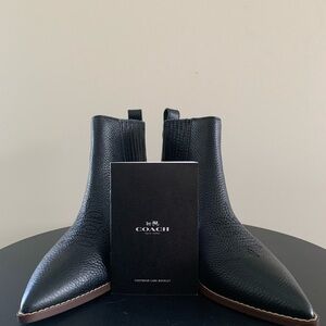 COACH Black Pebbled Leather Pointed Chelsea Booties